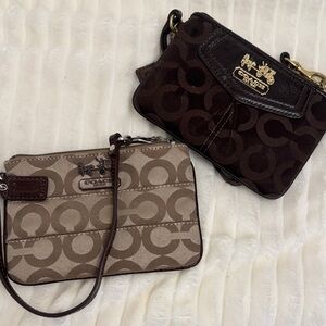 Coach Dark Brown and Cream Signature Wristlet Duo